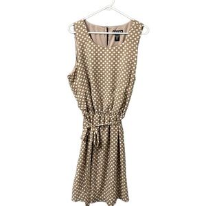 Paper doll sleeveless lined dress tan with white polka dots size 2X